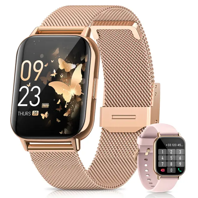 2026 Nouveau Montre Connectée Femme, 1.85" AMOLED Smartwatch avec Appel Bluetooth/Fonction Féminine/Fréquence Cardiaque/SpO2/Sommeil 113+ Sportifs/5ATM Étanche, Calories Podomètre iOS Android, Or Rose