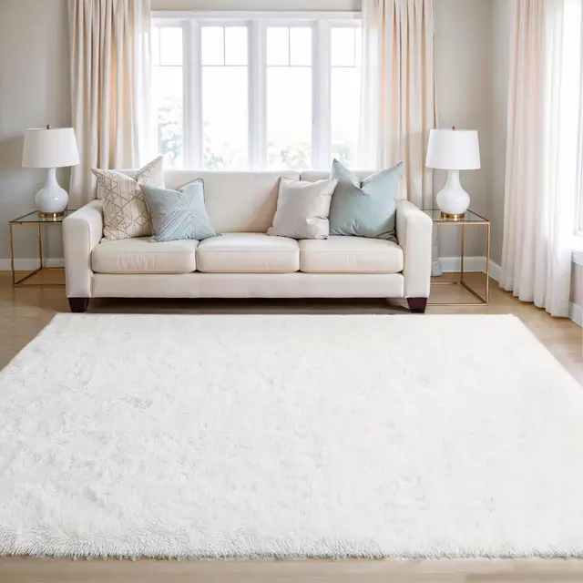 BEIMO Tapis de Salon Shaggy Tapis Chambre Moderne à Poils Longs et Moelleux, Grand Doux Tapis de Sol Pelucheux Dessous Antidérapant, Blanc Neige, 120x170cm