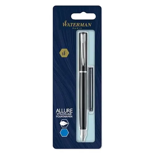Waterman Allure Allure Stylo-plume - Laque Noir Mate - encre bleue - emballé Sous Blister