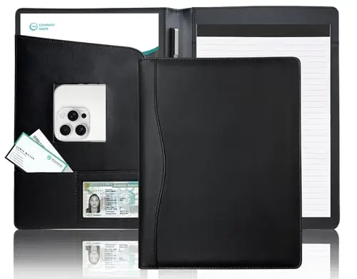 Portfolio en Cuir PU A4 Porte Documents Pratique Porte Bloc Leather Organisateur Multi-poches avec tablette magazine stylos pour Bureau Agenda Conférence Cadeau Femme