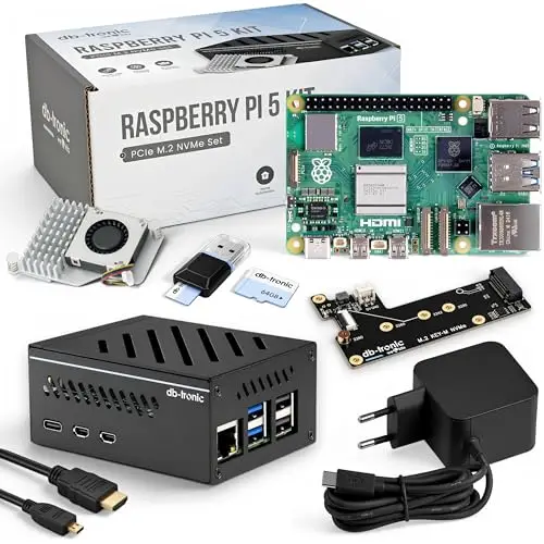 db-tronic Raspberry Pi 5 8 Go NVMe Kit | Édition 64 Go | Alimentation 27 W | Boîtier métal | Refroidissement Actif | SSD M.2 NVMe PCIe | Micro HDMI 4K | idéal pour Home Assistant et Le Smart Home