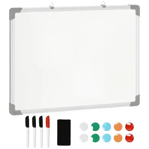 HOMCOM Tableau blanc magnétique cadre aluminium 60 x 45 cm avec feutres, effaceur et aimants