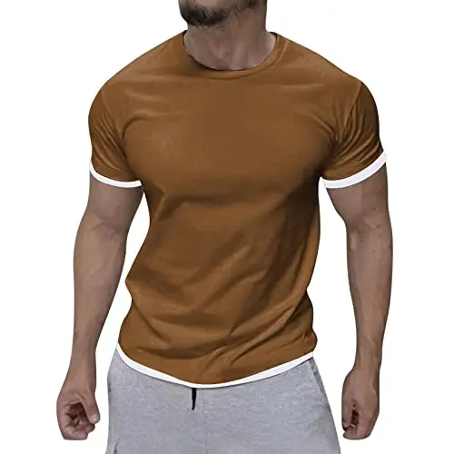 T-shirt muscle pour homme - T-shirt d'été pour homme - T-shirt de sport décontracté - Col rond - Manches courtes - Léger - T-shirt d'été - Col rond - Respirant - Coupe ajustée - T-shirt de course