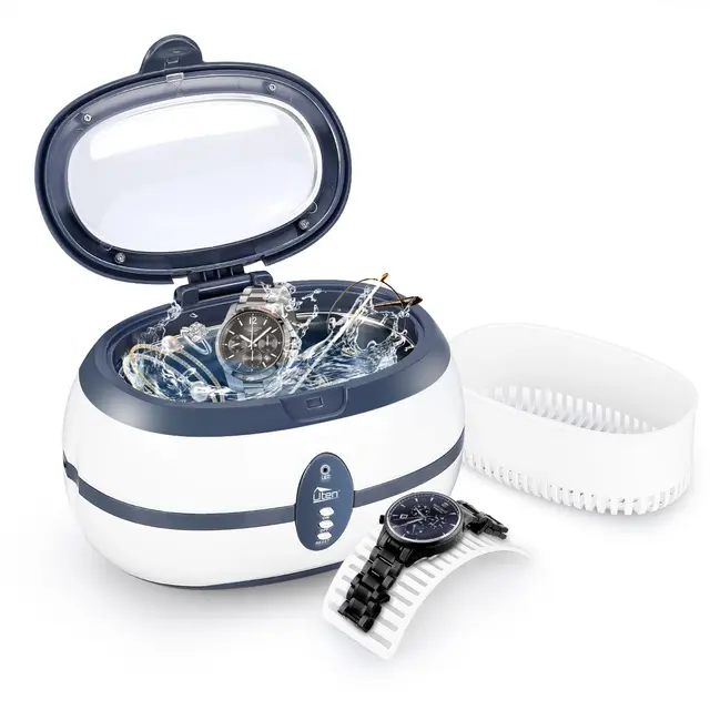 Uten Nettoyeur à Ultrasons 600ML Appareil Nettoyeur Domestique avec Panier Nettoyage et Support Automatique pour Nettoyage Bijoux Lunette Dentier CD