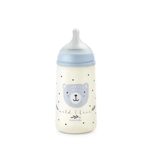Suavinex, Biberon Anti Colique 270 ml avec Tétine Symétrique SX Pro en Silicone, Débit Moyen (M), pour Liquides de Densité Moyenne, Lait, Jus ou Eau. Bébés +3 Mois. Wild&Free, Bleu