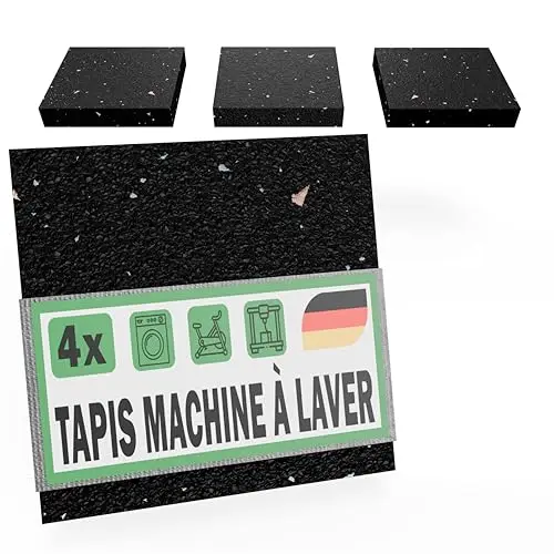 4 Tapis Anti-Vibrations Machine à Laver & Sèche-Linge 9x9x0,3 cm - Tapis Anti-Bruit Lave Linge Support Caoutchouc Recyclé Fabriqué en Allemagne