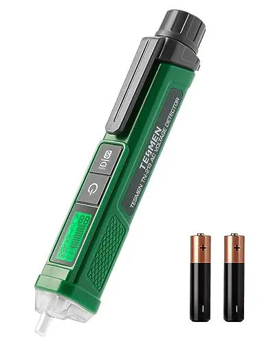 Testeur de Tension, TESMEN TN-213 Détecteur de Tension sans Contact, Testeur Électrique, 12V-/70V-1000V AC, Double Portée, Affichage LCD en Pourcentage, Alarme Sonore, Testeur de Phase - Vert