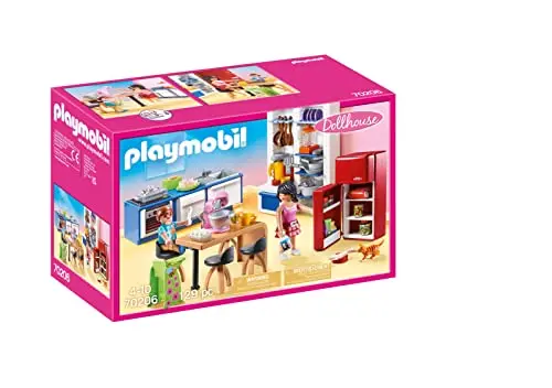Playmobil 70206 Cuisine familiale - Dollhouse - avec Deux Personnages, l'équipement de Cuisine et des Accessoires électroménagers - pour aménager la Grande Maison Traditionnelle - Dès 4 Ans