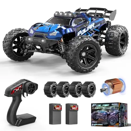 Voiture Télécommandée Adulte 1:14 RC 4x4 40 km/h Tout-Terrain Étanche, Camion RC avec 2 Batteries 7.4V 1300mAh 6 lumières LED, RC Car Haute Vitesse pour Garçon/Homme