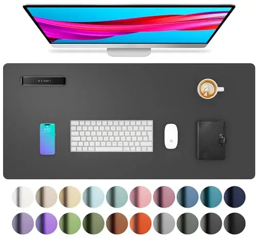 Aothia Sous-main, tapis de bureau en cuir PU, tapis de souris, protection de bureau antidérapante, bloc-notes de bureau étanche pour le bureau et la maison (80 cm x 40 cm, Gris)