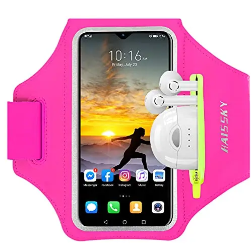 HAISSKY Brassard de Sport avec Poche Écouteur, Brassard Sport pour iPhone 17 Pro Max 16 Pro 15 14 Plus 13 12 11, Brassard Telephone Smartphone Running pour Jogging Cyclisme Randonnée