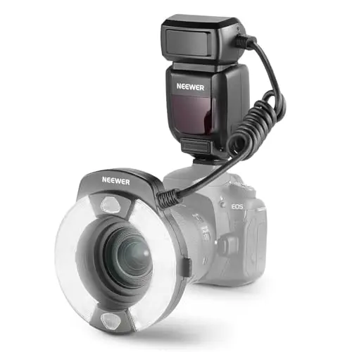 NEEWER RF1-C Flash Ring Light Macro Compatible avec Canon, Anneau Lumineux E-TTL 76W GN15 5600K, Sortie 1-1/128, Sync Avant/Arrière, Gels Couleur, Bagues Adaptation Objectif pour Macrophotographie