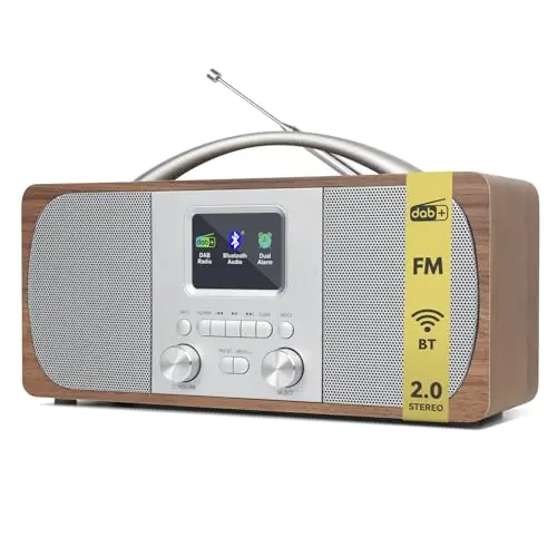 LEMEGA DR6 Poste Radio Stereo Dab/Dab+ Numerique - Radio 2.0 Stereo avec Double Haut-Parleurs et Bluetooth, FM, Radio Reveil - Radio Dab+ Haut de Gamme Cuisine, Chambre et Salon - Noyer
