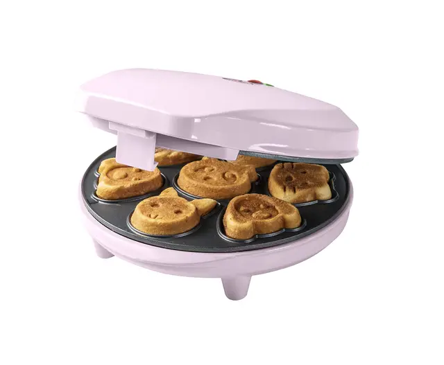 Bestron Appareil à mini cookies avec motifs d'animaux, Moule à mini gaufres, avec témoin de cuisson & revêtement anti-adhésif, 700 Watts, Couleur: rose AAW700P