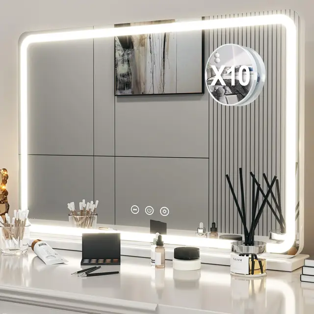LIANWANG Miroir de Coiffeuse LED 80x55 cm 3 Modes Blanc