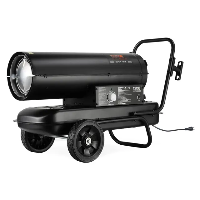 VEVOR Chauffage à Air Pulsé au Kérosène Diesel, 70000 BTU, Chauffage d'Appoint Portable, Contrôle du Thermostat, Réservoir 19 L, pour Maison, Chantier, Industrie, Ateliers, Intérieur, Extérieur, Noir