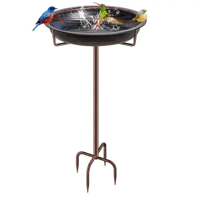 Bain d'oiseaux Abreuvoir Exterieur, Mangeoire Oiseaux Décoration pour Jardin, Bains pour Oiseaux Sauvages, Hauteur 92CM, métallique en Fonte (Cuivre Vintage)