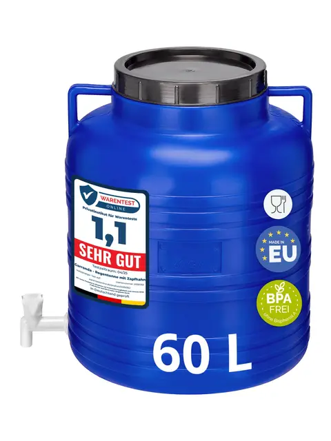 Garronda Réservoir Eau 60 litres sans BPA avec Robinet et Couvercle Idéal pour Choucroute et Salaison GD-0090, Bleu