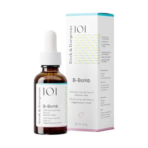 Geek & Gorgeous B-Bomb – Sérum à 10% de niacinamide, zinc PCA et sarcosine, aide à élargir les pores, à la graisse et aux imperfections, peau mixte, 30 ml