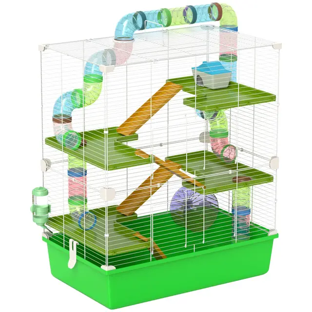 PawHut Grande Cage pour Hamsters Cage pour Rongeur 5 Niveaux avec Tunnels Abreuvoir Roue maisonnette échelles dim. 59L x 36l x 69H cm