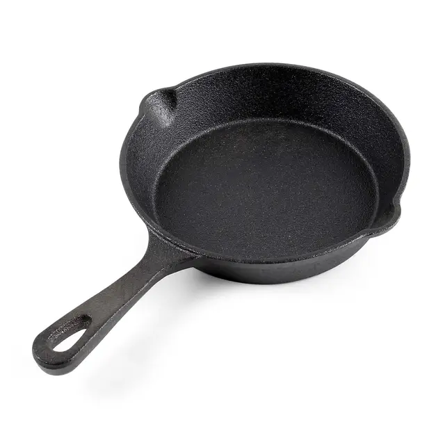 WilTec Poêle à frire en Fonte Ø16cm avec Manche Bec verseur Accessoires cuisson Effet Anti-adhésif naturel Cuisine Usage Polyvalence Extérieur
