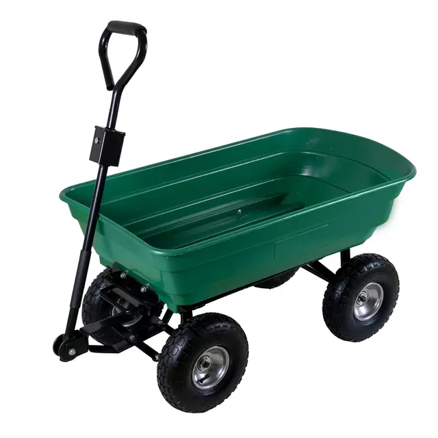 Chariot de Jardin avec Fonction basculante 75l Cuve en Plastique Charge Max. 300 kg | Essieu de Direction, Pneus à air sur Jante en Acier, Poignée Amovible - Chariot de Transport, Chariot basculante