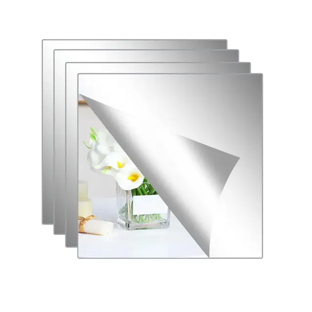 Hode 4 Pièces Miroir Adhesif Mural 20x20cm, Acrylique Miroir Autocollant Adhésif Carrés Flexible, Decoration Grand Mural Collant pour Salle de Bain, Sport Salon, Chambre