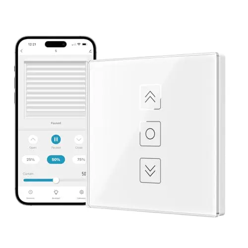 Interrupteur Volet Roulant Connecté avec Fonction Pourcentage, Interrupteur Mural Commande Vocale Programmation pour Rideaux Compatible Alexa/Google Home/Smartlife (Blanc, 1)