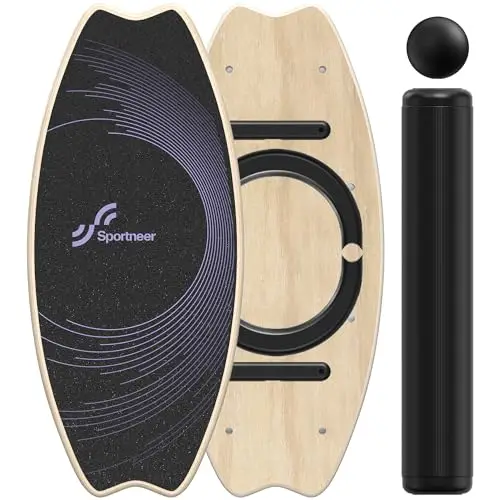 Sportneer Planche d'équilibre – Planche d'équilibre 7 modes avec arrêts réglables - Pour améliorer l'équilibre, le surf et la physiothérapie – Rouleau et balle de 7,1 cm inclus