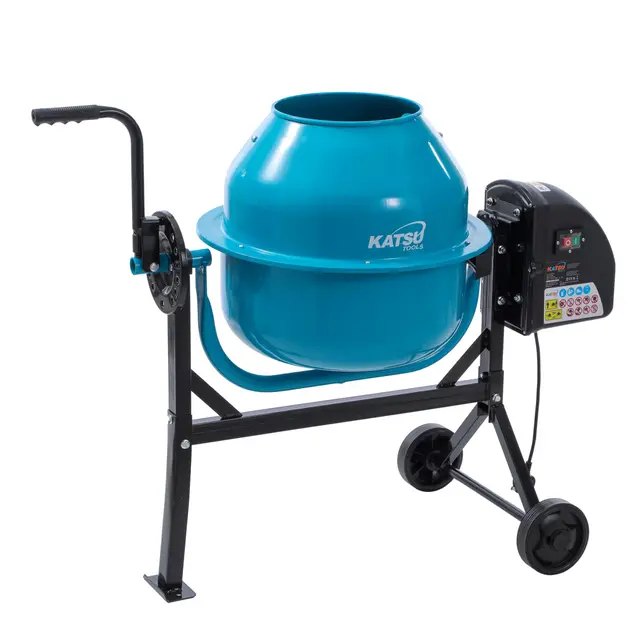 KATSU Tools Bétonnière électrique 63 L - 220 W - Machine à mélanger le mortier de ciment portable avec roues, support et poignée basculante, idéal pour bricolage et construction, modèle 167340