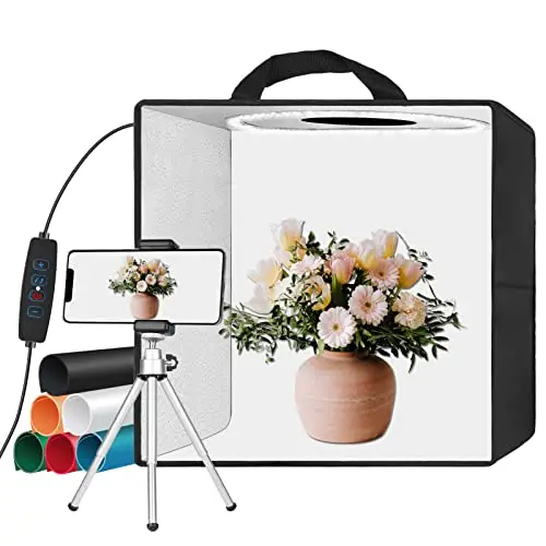 EMART Boîte à Lumière Photographie, 30x30x30cm Mini Studio Photo Portable, Box Photo Pliable avec 120pcs LED et 6 Couleurs de Fonds pour Photographie