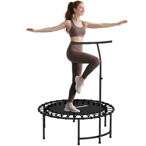 SPORTNOW Trampoline de Fitness 102 cm, Cordes Élastiques, Poignée Réglable 5 Positions, Capacité 100 kg, Cadre en Acier, Trampoline d'exercice pour Gymnastique, Entraînement, Noir