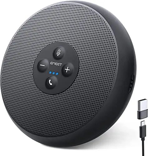eMeet Haut-Parleur de conférence USB - M1A Haut-Parleur pour PC avec réduction du Bruit pour 1 à 4 Personnes, Einceinte avec 2 Microphone à 360°, Plug and Play pour Win/OS/Linux et Skype, Zoom, etc.