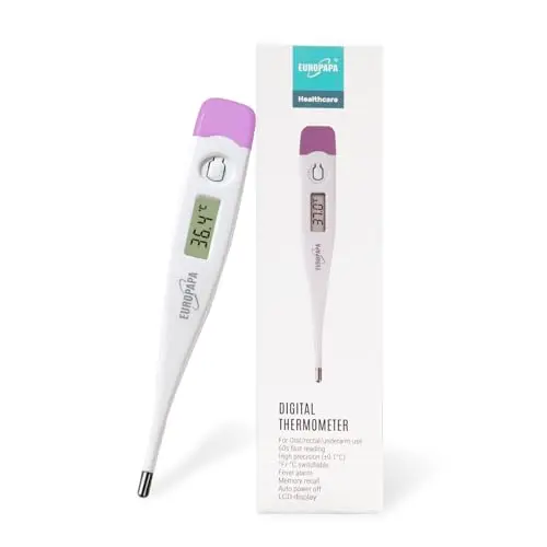EUROPAPA Thermomètre de fièvre numérique pour bébés, enfants et adultes, thermomètre pour voie orale, axillaire ou rectale, étanche avec alarme de fièvre (Violet)