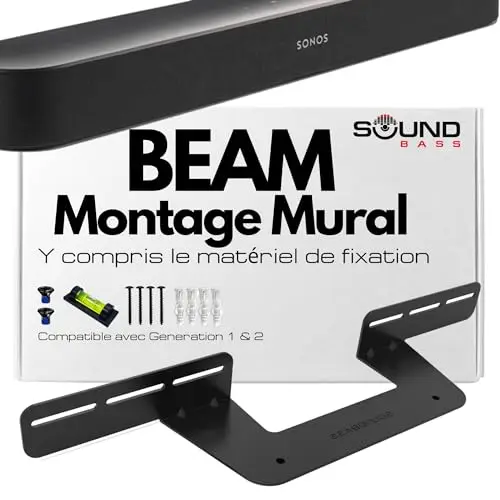 Sound bass Support de Barre de Son pour Sonos Beam Compatible avec la Barre de Son Sonos Beam générations 1 et 2 Comprenant Tout Le matériel de Montage nécessaire, Support de Montage, Noir