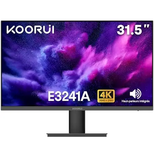 KOORUI 32 Pouces Écran PC, UHD 3840×2160 Screen, VA, 60Hz, 99% sRGB, HDR10, Adaptive Sync, Haut-parleurs Intégrés, HDMI 2.0 ×2 & DP 1.4, VESA 100×100