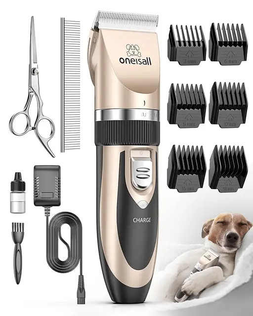 oneisall Tondeuse Chien Professionnelle Poil Long Epais Tondeuse pour Chats et Animaux Silencieux pour petits grands chiens chats animaux de compagnie (L'or)
