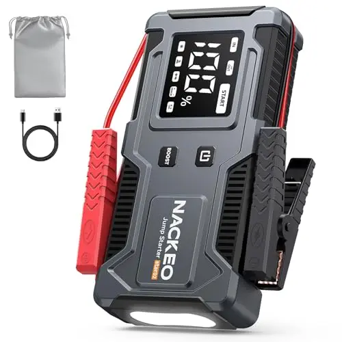 8000A Booster Batterie Voiture,Démarreur de Voiture (Jusqu’à 9 L Essence et 7 L Diesel),Jump Starter 12V avec Câbles de Démarrage Intégrés, Lampe LED et Écran LCD, Adapté aux Motos, SUV et Tondeuses