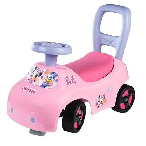 Smoby - Minnie Porteur Auto - Fonction Trotteur - Aide à la Marche - Volant Directionnel - Coffre à Jouets - Confiance, Coordination, Motricité - A Partir de 10 Mois - Fabrication Française