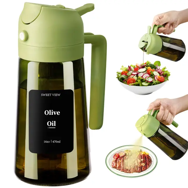 SWEET VIEW Vaporisateur à Huile et Distributeur d Huile – 470 ml en verre résistant à la lumière pour cuisine, friteuse à air, cuisine, salade et barbecue