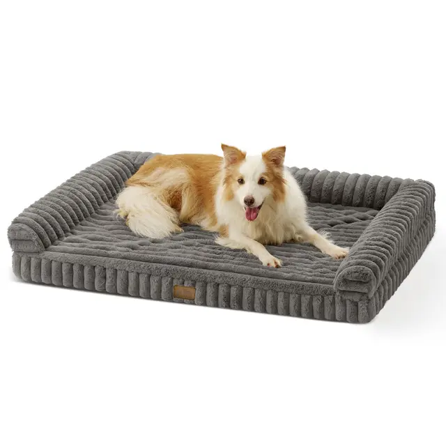 COZY KISS Panier Orthopédique Chien Très Grand 110x80x17cm - Lit-Canapé Chien en Fausse Fourrure Douce, Mousse à Mémoire de Forme en Nid d'Abeille, Coussin Ergonomique, Détachable et Lavable, Gris, XL