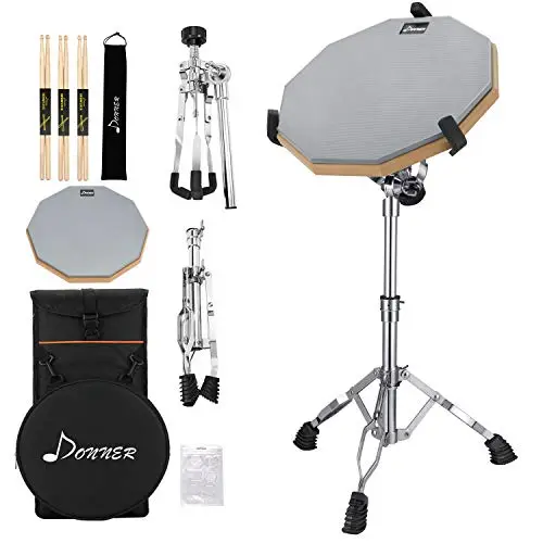 Donner Pads d'entraînement 30cm avec Pied, Baguettes 5A, Atténuateurs d'harmoniques en gel, Sac à dos