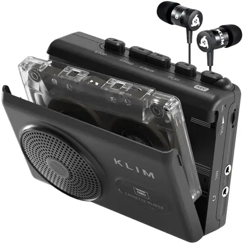 Lecteur Cassette Audio Enregistreur KLIM K9 – Baladeur Cassette Portable avec Haut-Parleur, Microphone, Prise Casque, Alimentation Piles AA/AC, 2 Piles et Écouteurs Inclus
