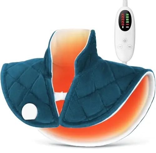 Coussin Chauffant Cervical Électrique avec Télécommande LCD, Fermoir D’extension, 5 Niveaux de Chauffage (40-60°C) pour Cou, Épaules et Dos, Arrêt Auto, Lavable en Machine, 55 * 45CM