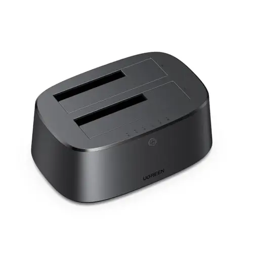 UGREEN Station d'accueil pour Disque Dur, USB 3.0 HDD Docking Station pour 2,5 et 3,5 Pouces SATA HDD/ SSD, 5Gbps Adaptateur Dual Bay Disque Dur Supporte Clonage Hors Ligne et UASP