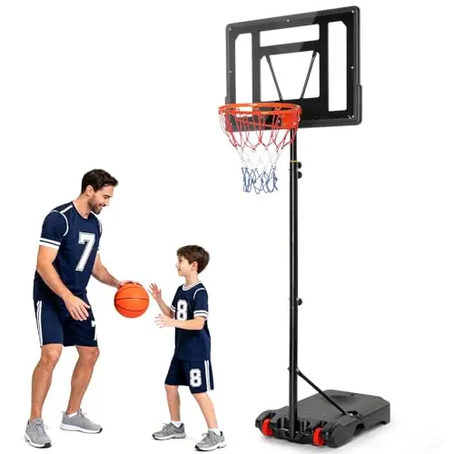 LEADZM Panier de Basketball Extérieur avec Support et roulettes, 2 Filets, pour Enfants et Adolescent, Support de Basketball pour Jardin et Cour, Hauteur Réglable de 155-210 cm (Noir)