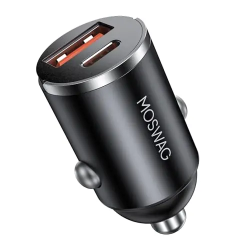 MOSWAG Allume Cigare USB C Adaptateur, 2 Ports Charge Rapide Chargeur Voiture with USB C USB A, QC3.0 Charge Rapide Chargeur Voiture