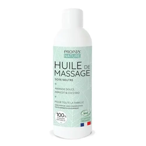 Huile de massage neutre Bio - 4 huiles végétales Bio - Amande douce, Abricot, Coco & Sésame - 100% naturelle - Fabriqué en France - PROPOS'NATURE