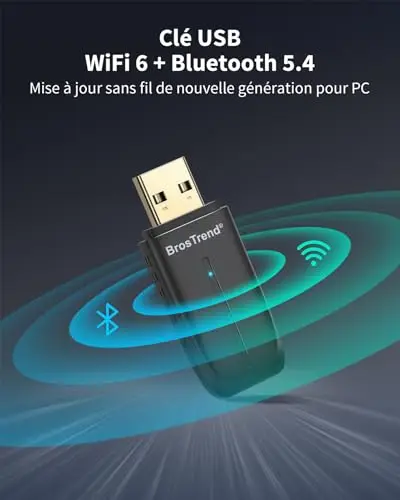 BrosTrend Clé WiFi Bluetooth pour PC, Wi-FI 6 AX900 & BT 5.4, Cle WiFi 6 Puissante, Dongle Bluetooth Wi-FI USB Adaptateur pour Windows 11/10, Double Bande 5GHz 600Mbps + 2.4GHz 286Mbps, MU-MIMO