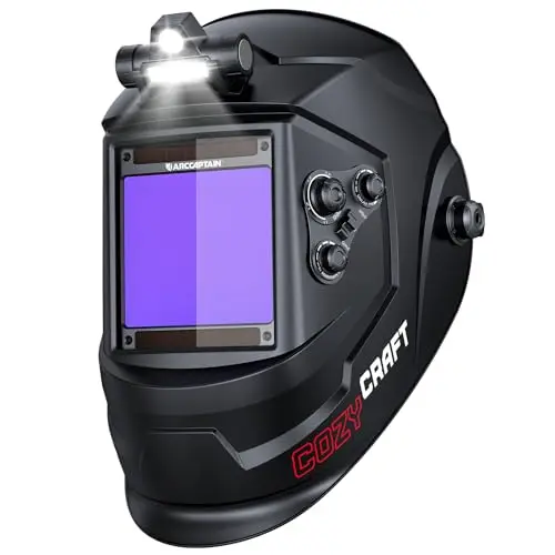ARCCAPTAIN Casque de soudeur à obscurcissement automatique de 10 x 9,3 cm, capot de soudeur à énergie solaire, casque de soudeur à clarté optique supérieure 1/1/1, 4 capteurs d'arc, large ombre 4/5-9